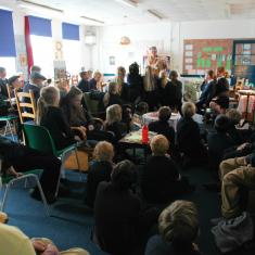 Class 5 and 6 listening to Angie Butler talking about Land Girls Class 5 and 6 listening to Angie Butler talking about Land Girls