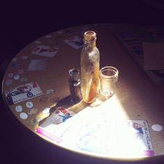 Found bottles on the table in the Bothy Found bottles on the table in the Bothy